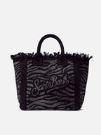 Borsa Vanity regular in canvas animalier con strass