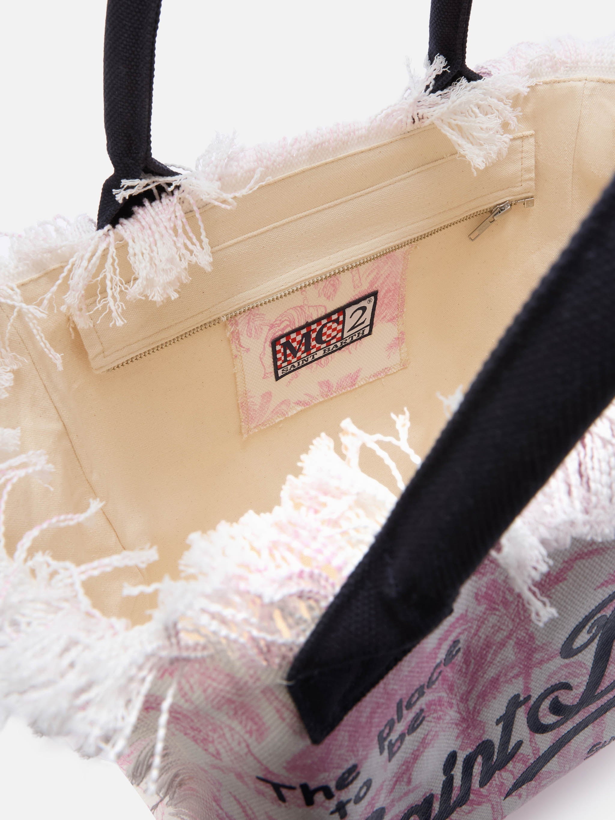 Borsa Vanity regular in canvas con stampa toile de Jouy rosa