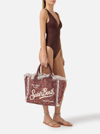 Borsa Vanity regular in canvas con stampa animalier marrone