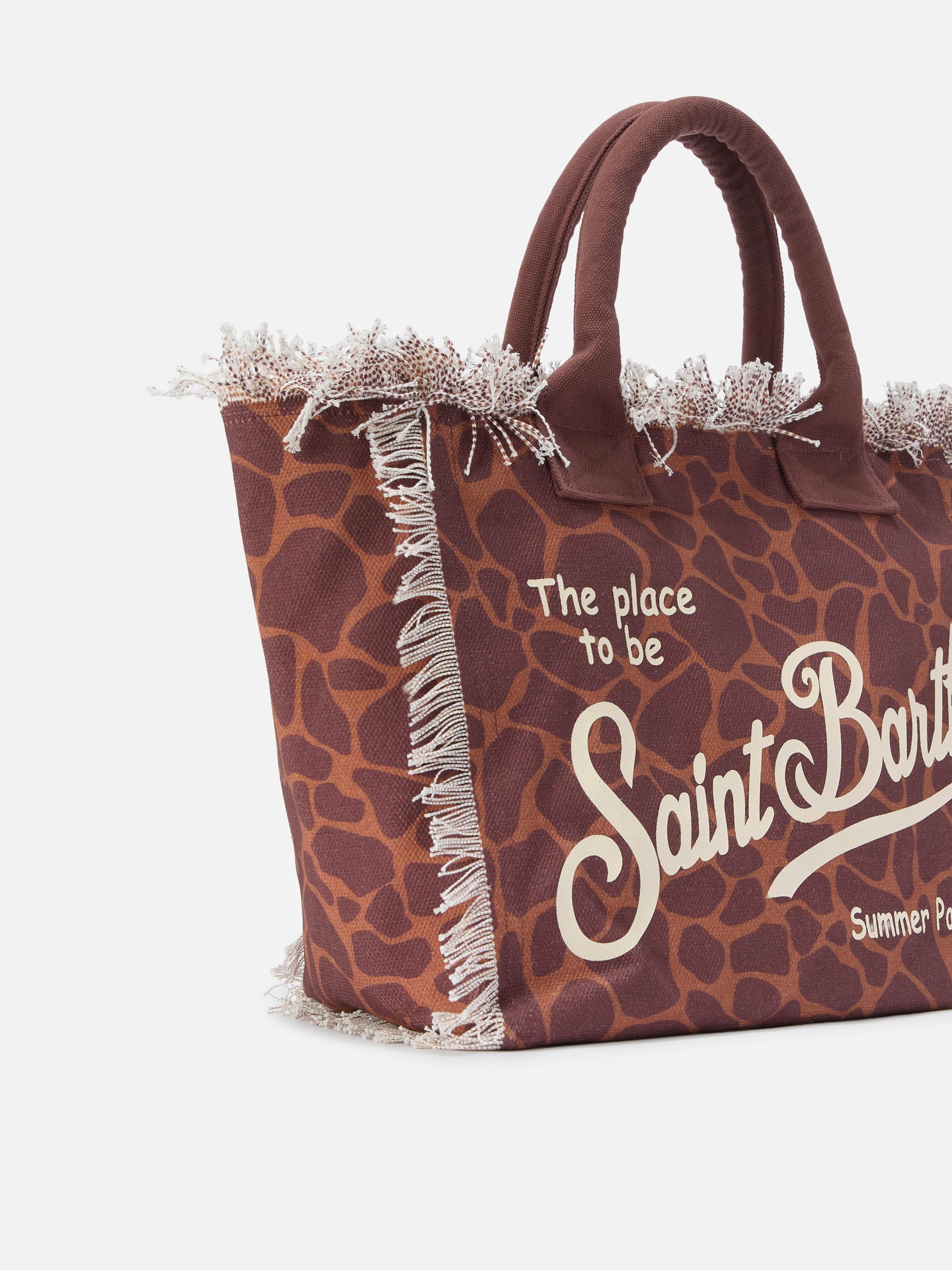 Borsa Vanity regular in canvas con stampa animalier marrone