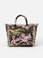 Borsa a spalla Vanity in canvas di cotone con stampa camouflage