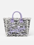 Borsa a spalla Vanity in canvas di cotone con stampa zebrata