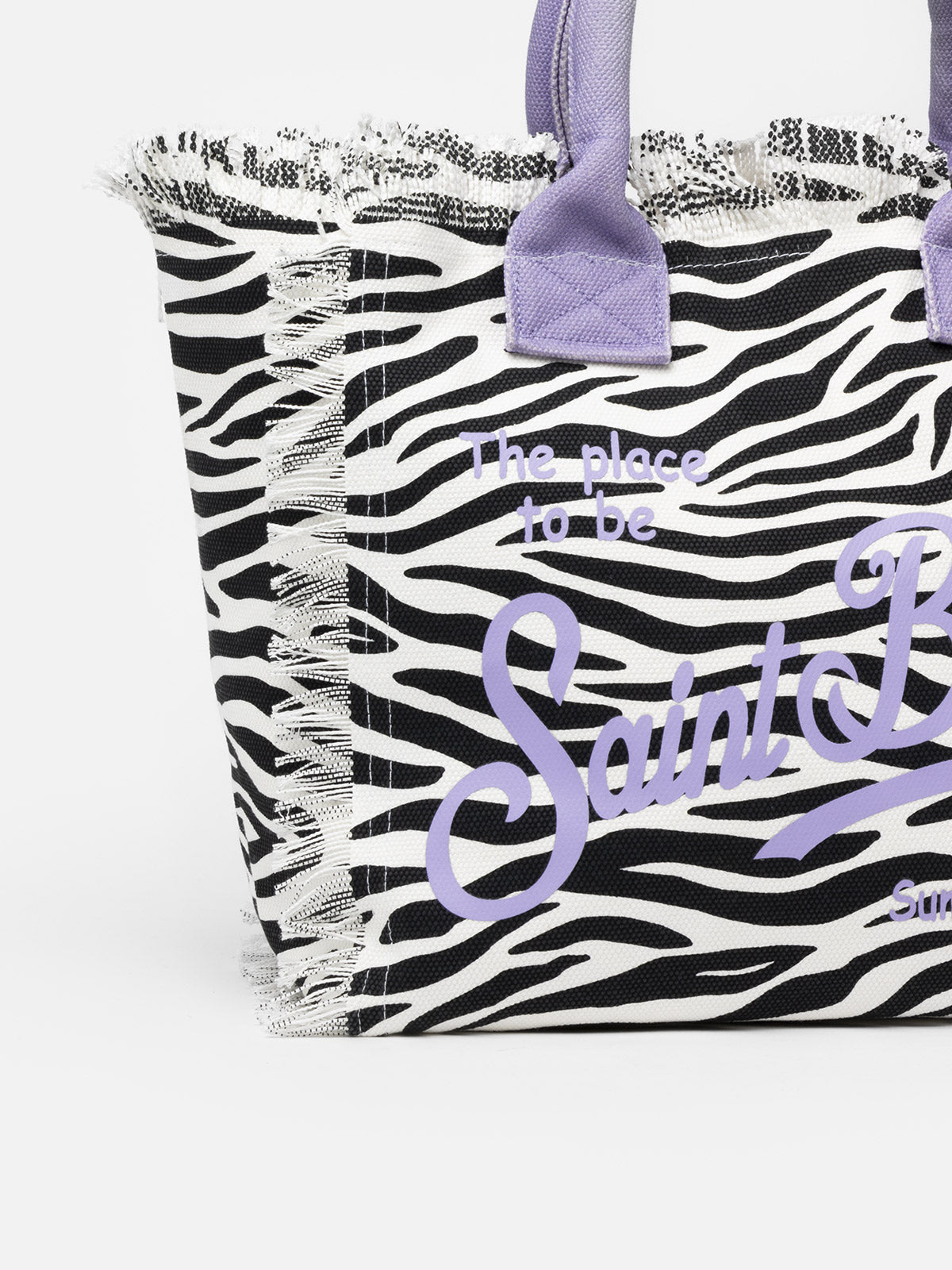 Borsa a spalla Vanity in canvas di cotone con stampa zebrata