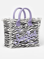 Borsa a spalla Vanity in canvas di cotone con stampa zebrata