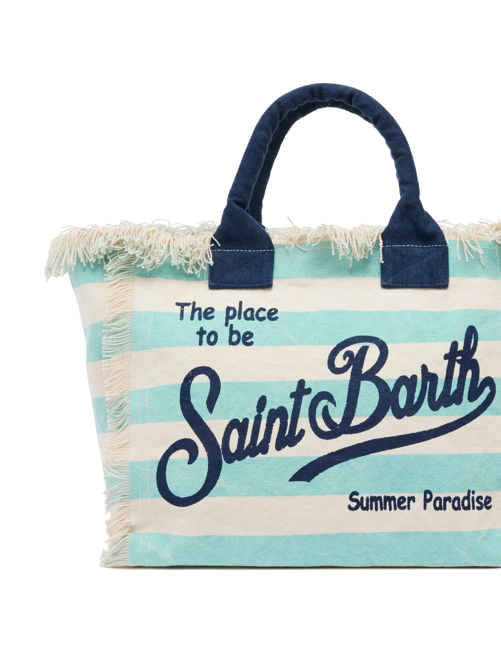 Borsa a spalla Vanity in canvas di cotone con stampa a righe verde acqua