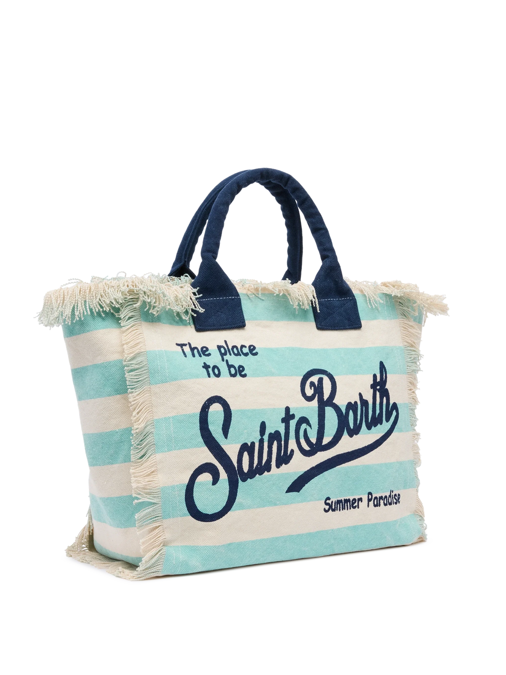 Borsa a spalla Vanity in canvas di cotone con stampa a righe verde acqua