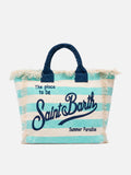 Borsa a spalla Vanity in canvas di cotone con stampa a righe verde acqua