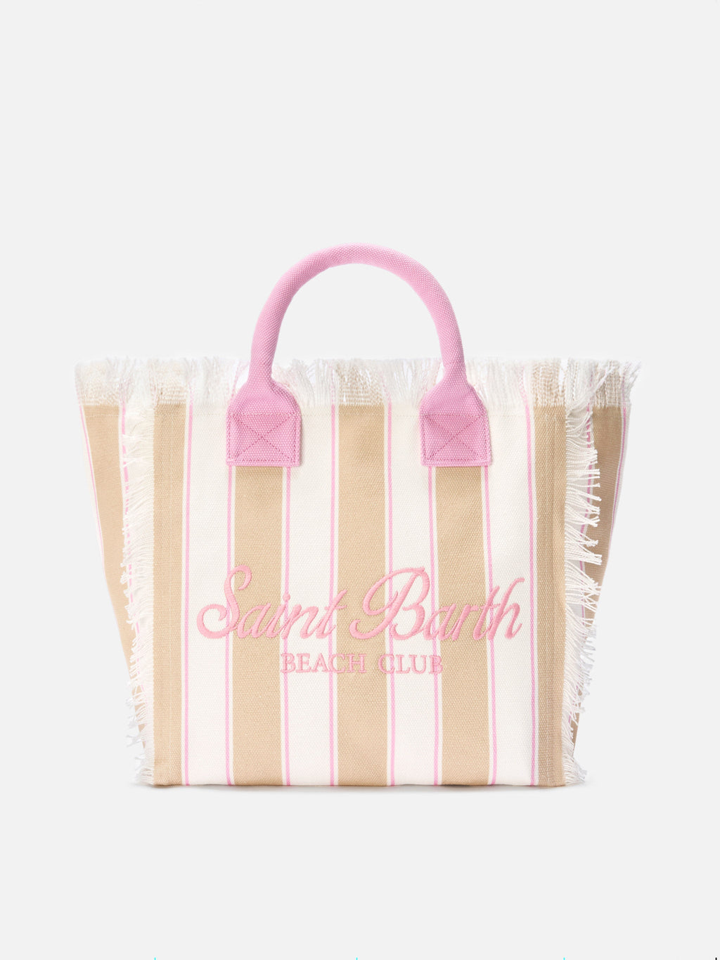 Borsa Vanity regular in canvas a righe verticali beige