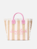 Borsa Vanity regular in canvas a righe verticali beige