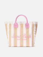 Borsa Vanity regular in canvas a righe verticali beige