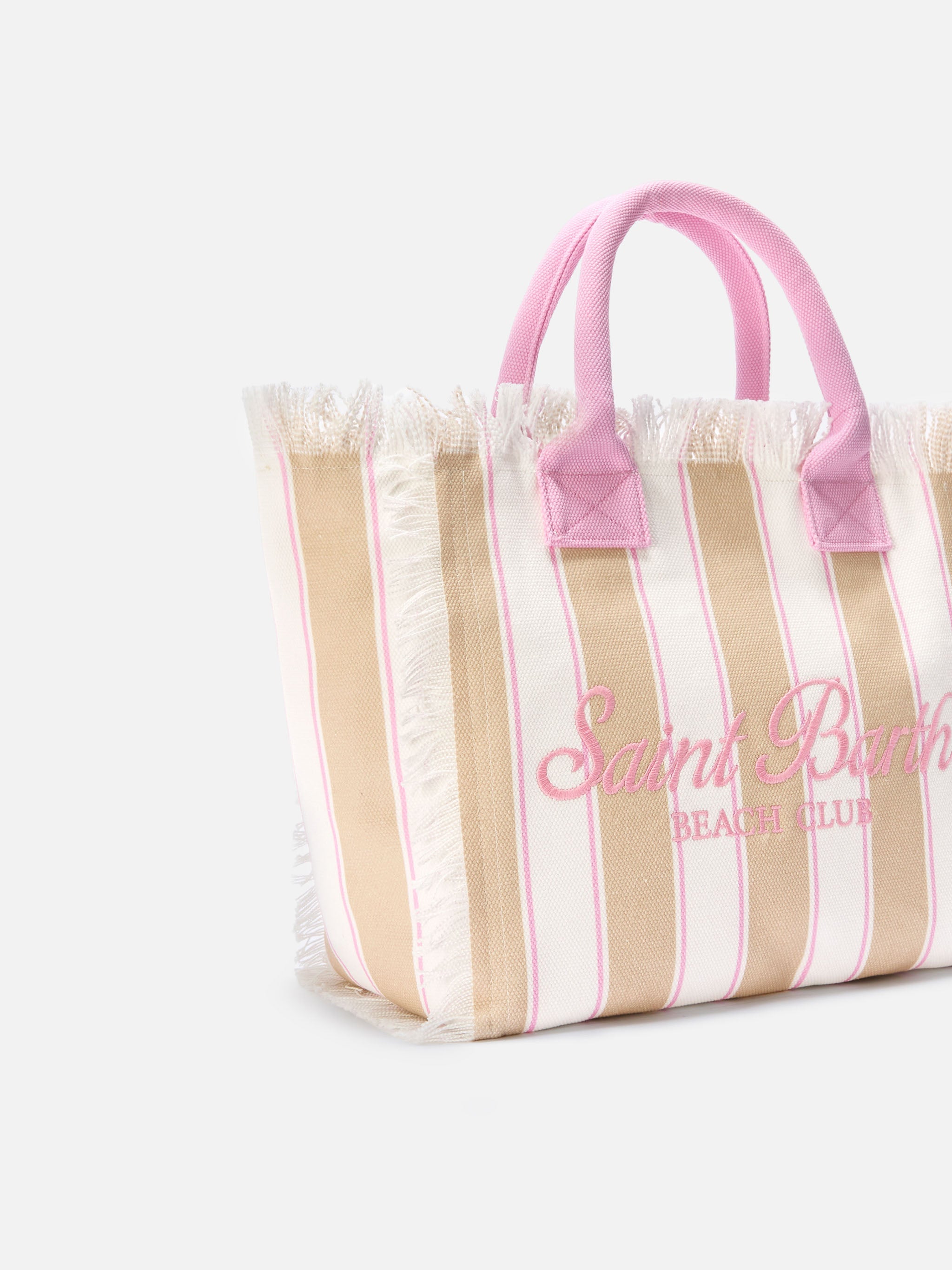 Borsa Vanity regular in canvas a righe verticali beige