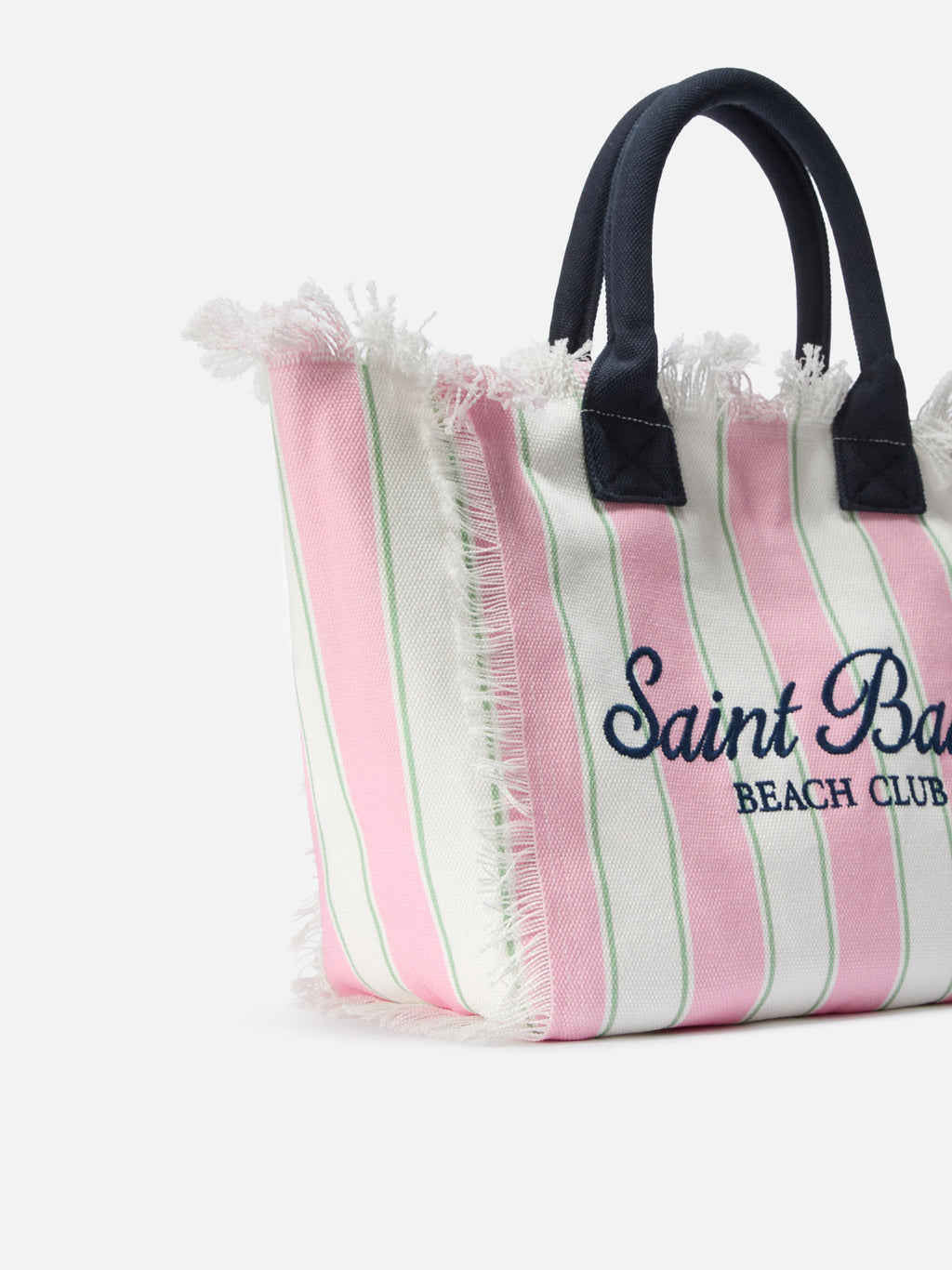 Borsa Vanity regular in canvas a righe verticali rosa