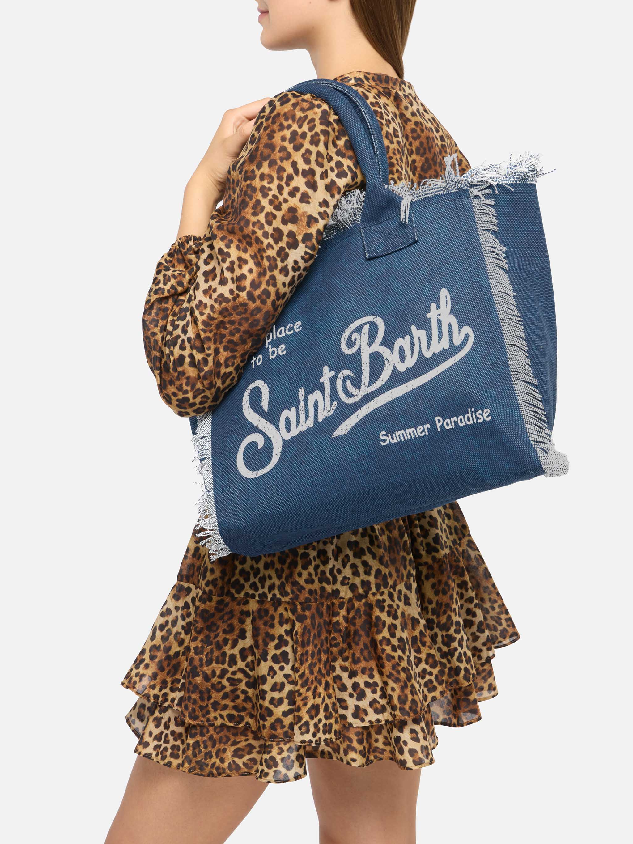 Borsa a spalla Vanity in canvas di cotone indaco