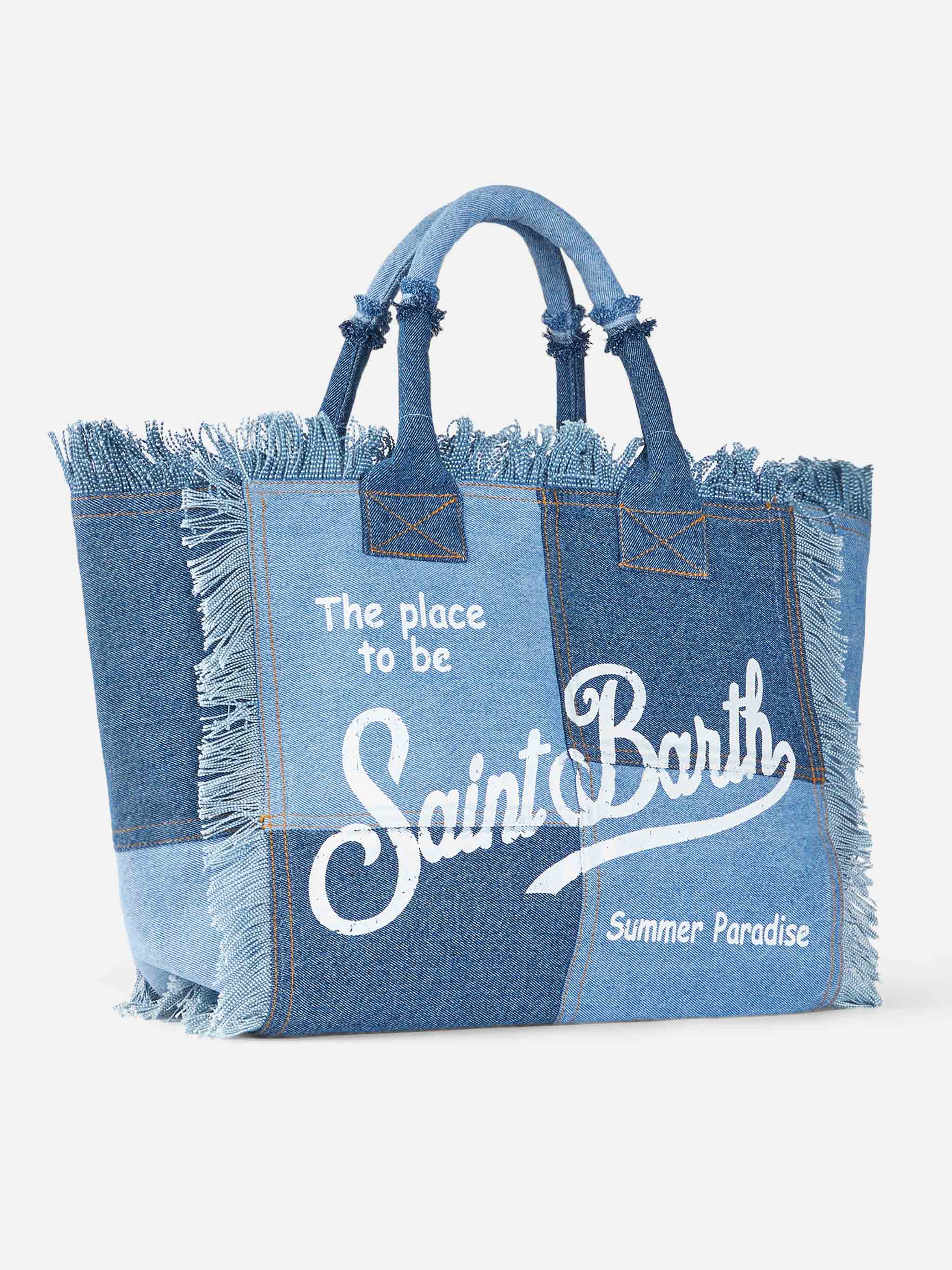Borsa a spalla Vanity in canvas di cotone denim patchwork