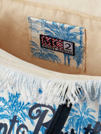 Borsa a spalla Vanity in canvas di cotone bluette con stampa toile de jouy