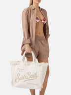 Borsa Vanity regular bianca in canvas con frange