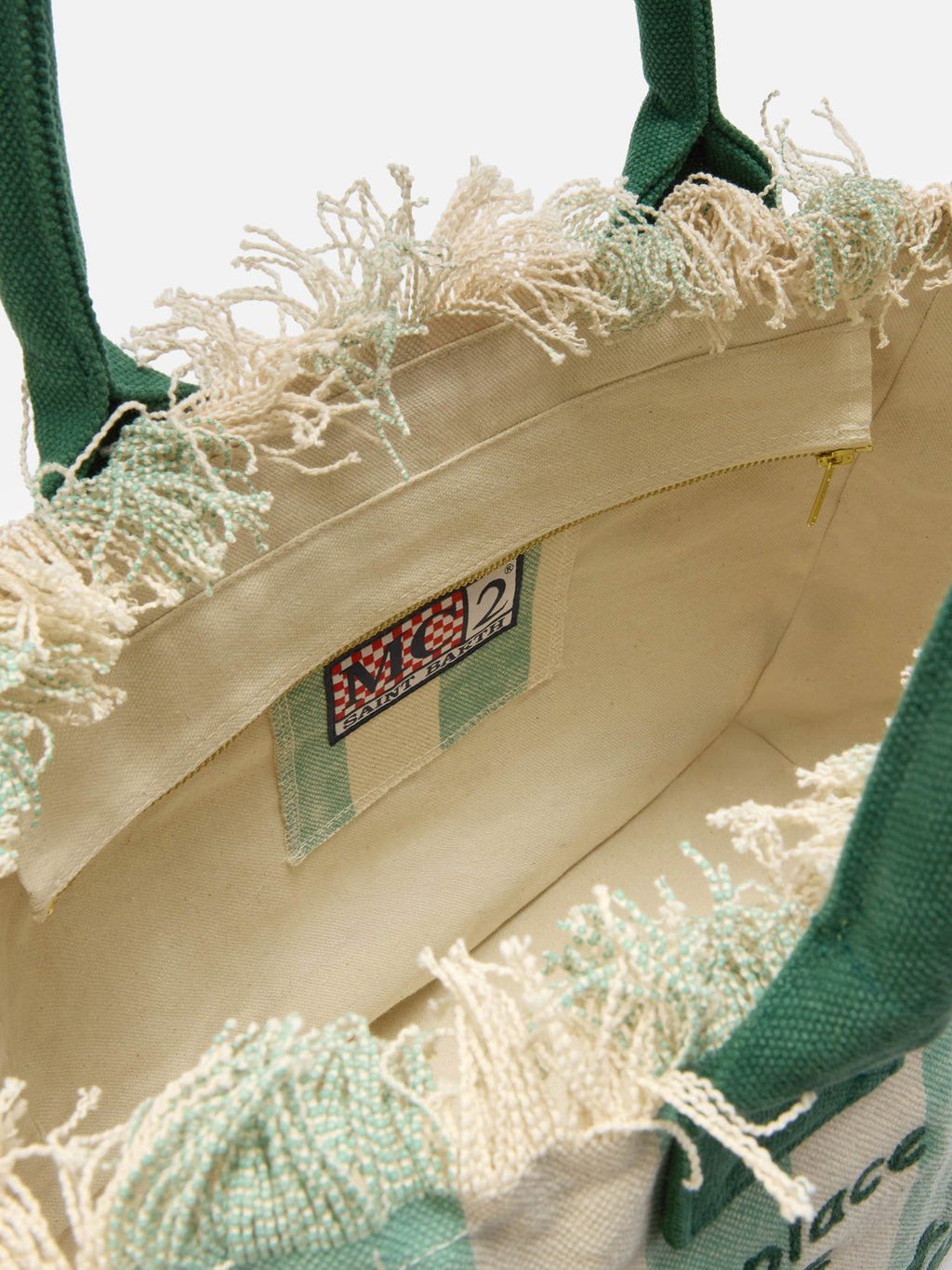 Borsa Vanity regular in canvas a righe verticali verde chiaro