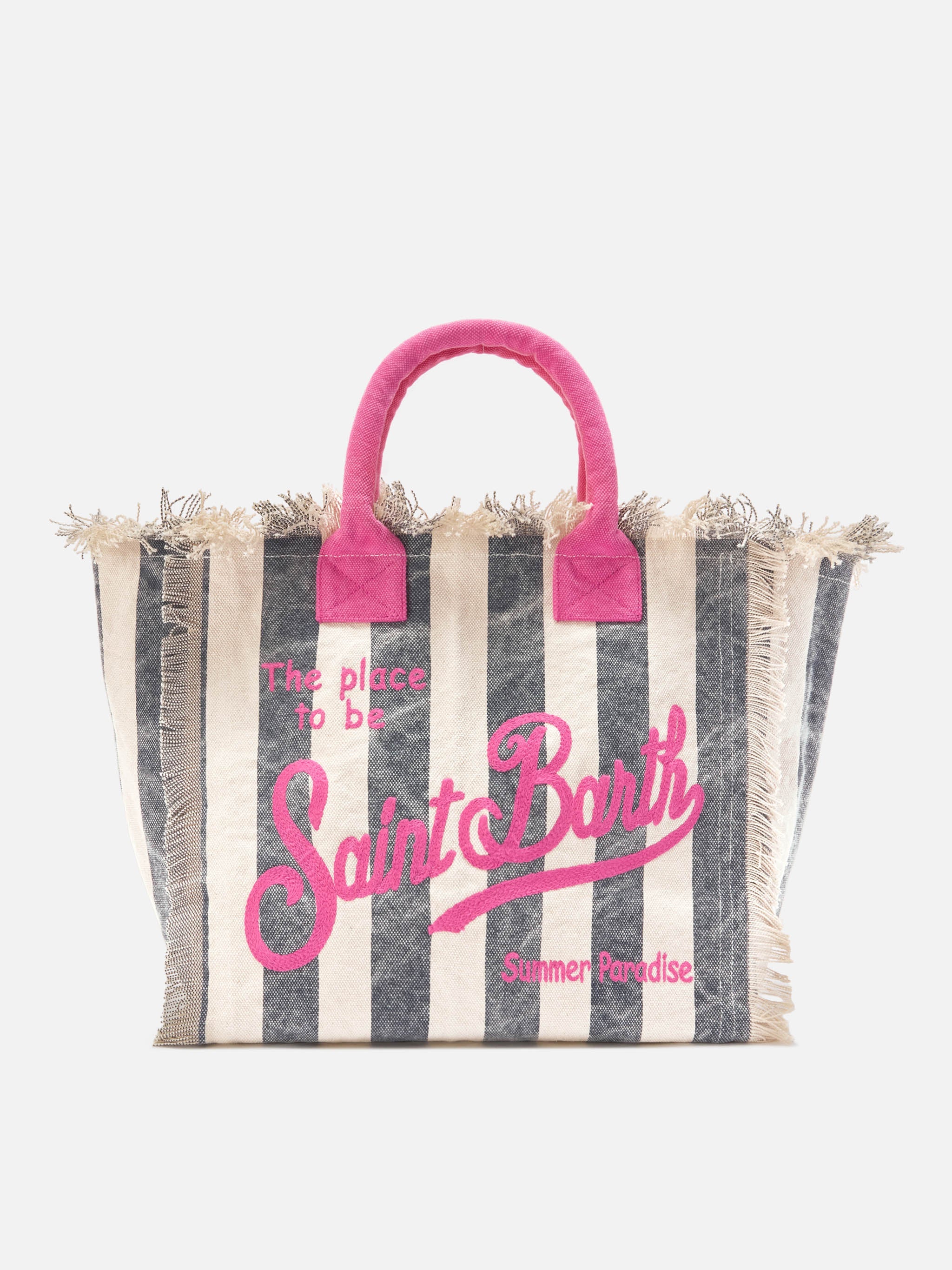 Borsa Vanity regular in canvas a righe verticali blu