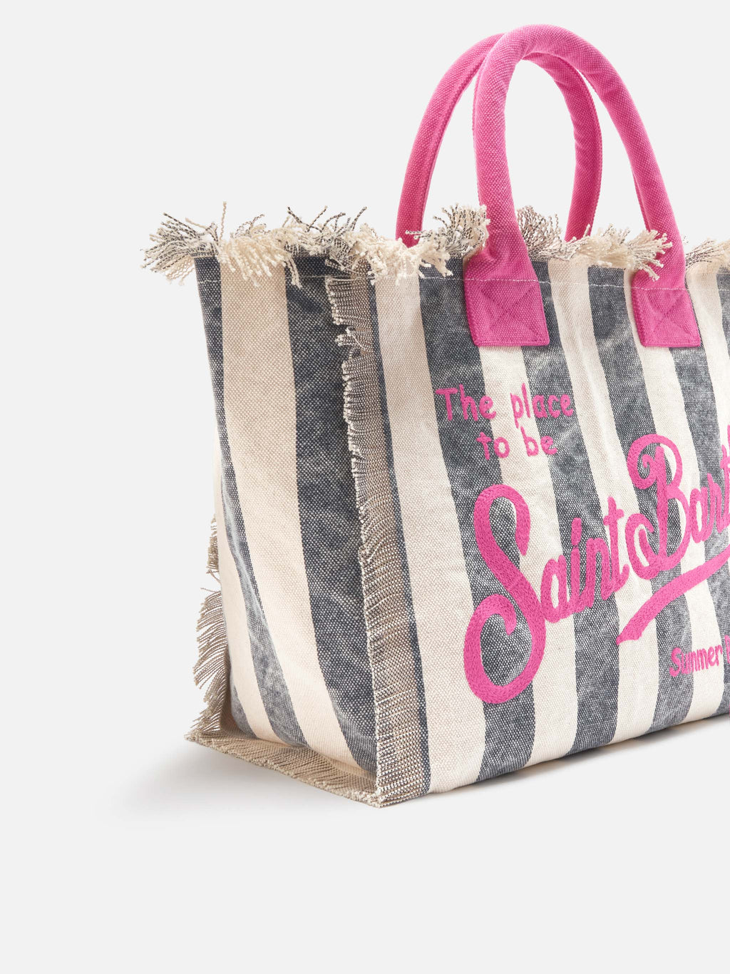 Borsa Vanity regular in canvas a righe verticali blu