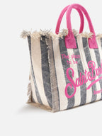Borsa Vanity regular in canvas a righe verticali blu