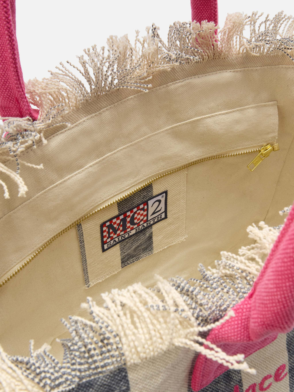 Borsa Vanity regular in canvas a righe verticali blu