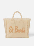 Borsa a spalla Vanity in canvas di cotone beige con patch logo Saint Barth