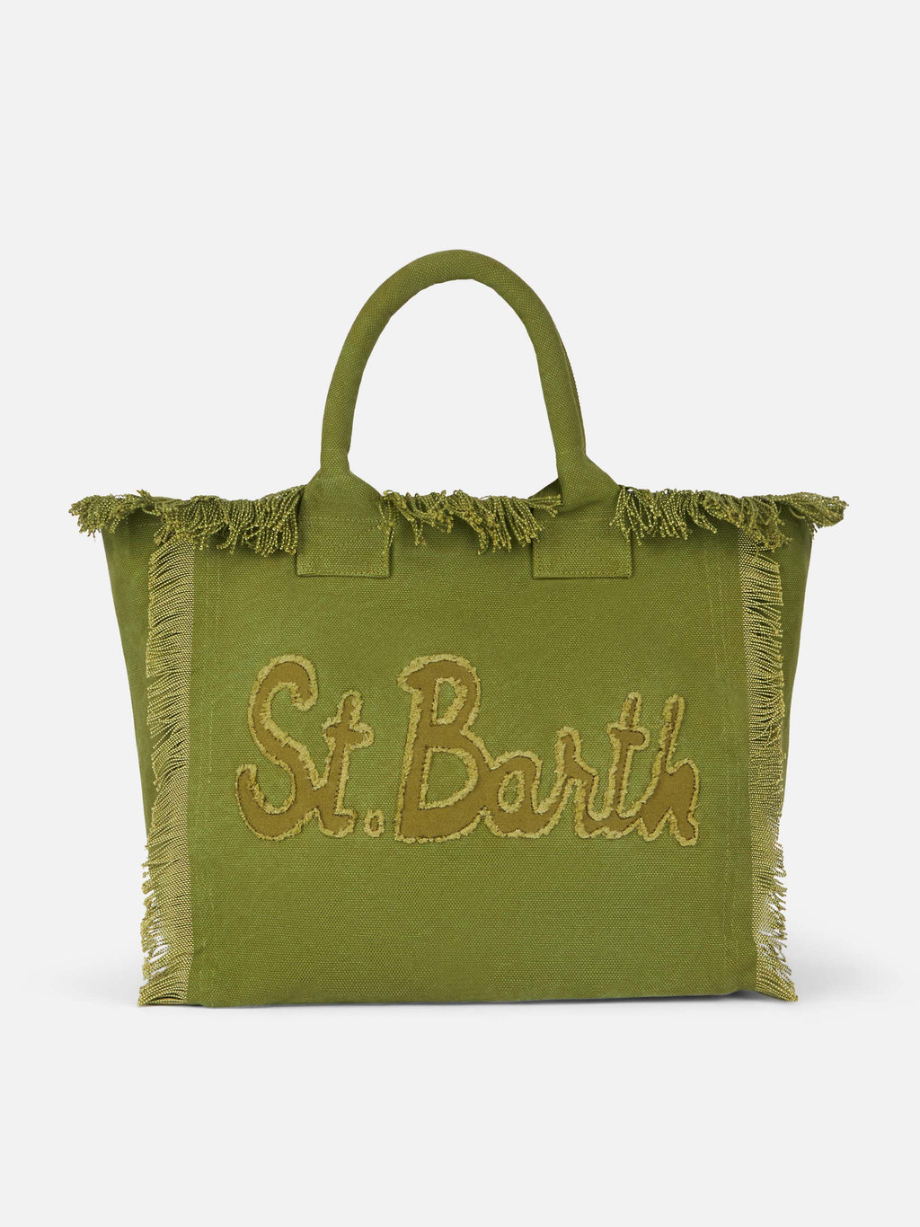 Military green cotton canvas Vanity tote bag with logo patch