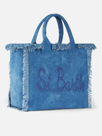 Borsa a spalla Vanity in canvas di cotone con patch logo Saint Barth