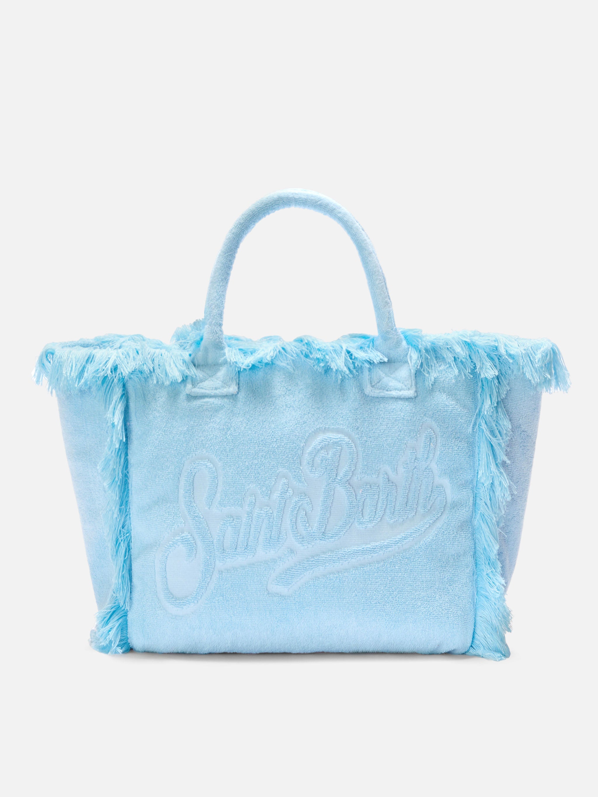 Borsa Vanity regular in tessuto effetto spugna azzurro tinta unita
