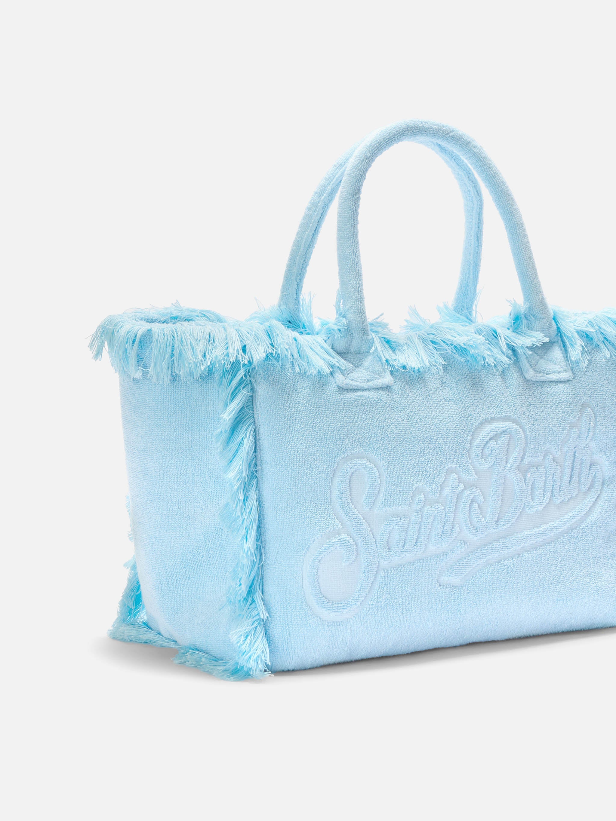 Borsa Vanity regular in tessuto effetto spugna azzurro tinta unita