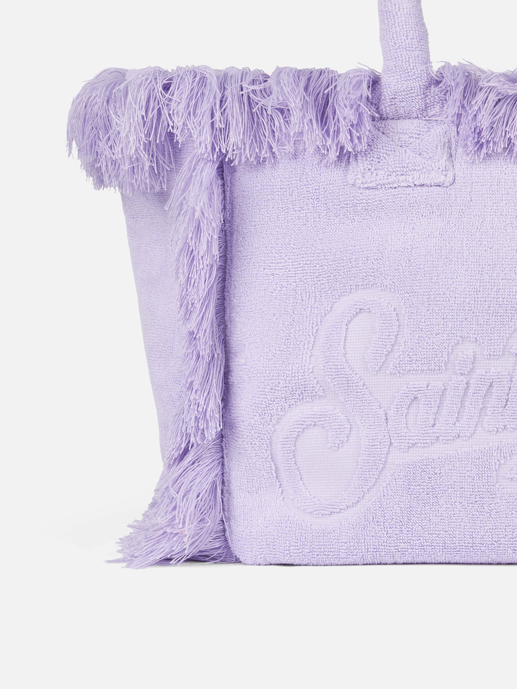 Borsa a spalla Vanity Terry lilla con logo in bassorilievo