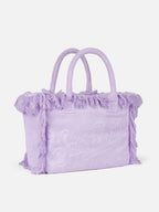 Borsa a spalla Vanity Terry lilla con logo in bassorilievo