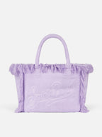 Borsa a spalla Vanity Terry lilla con logo in bassorilievo