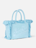 Borsa a spalla Vanity Terry azzurra con logo in bassorilievo