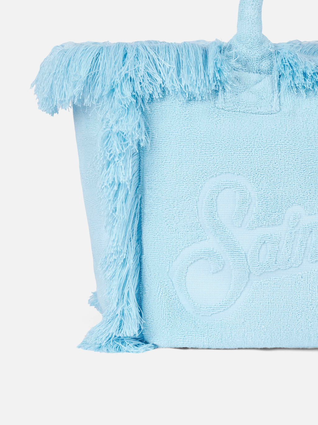 Borsa a spalla Vanity Terry azzurra con logo in bassorilievo