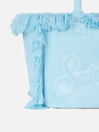 Borsa a spalla Vanity Terry azzurra con logo in bassorilievo