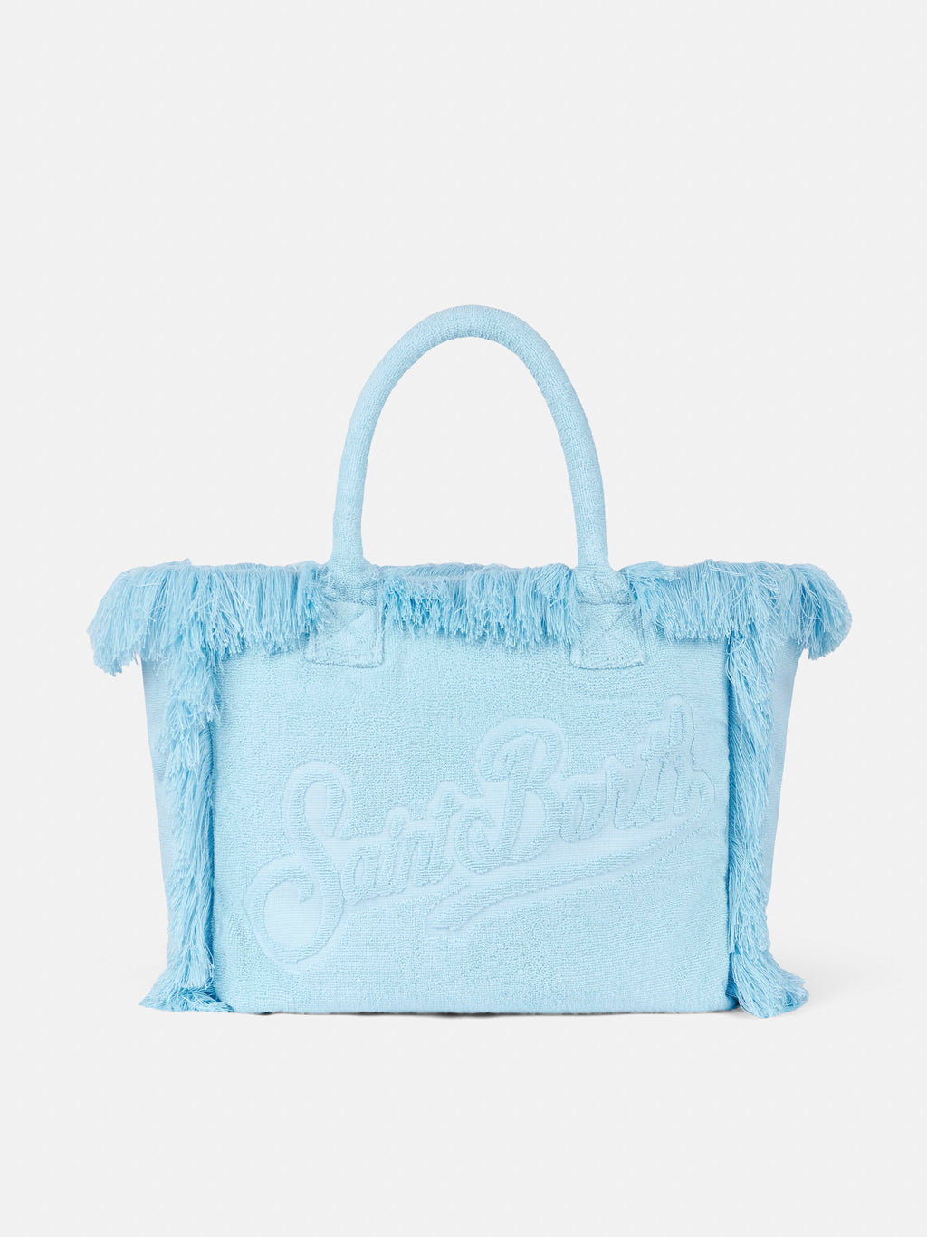 Borsa a spalla Vanity Terry azzurra con logo in bassorilievo