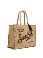 Borsa a spalla Vanity Rafia beige con bordo nero