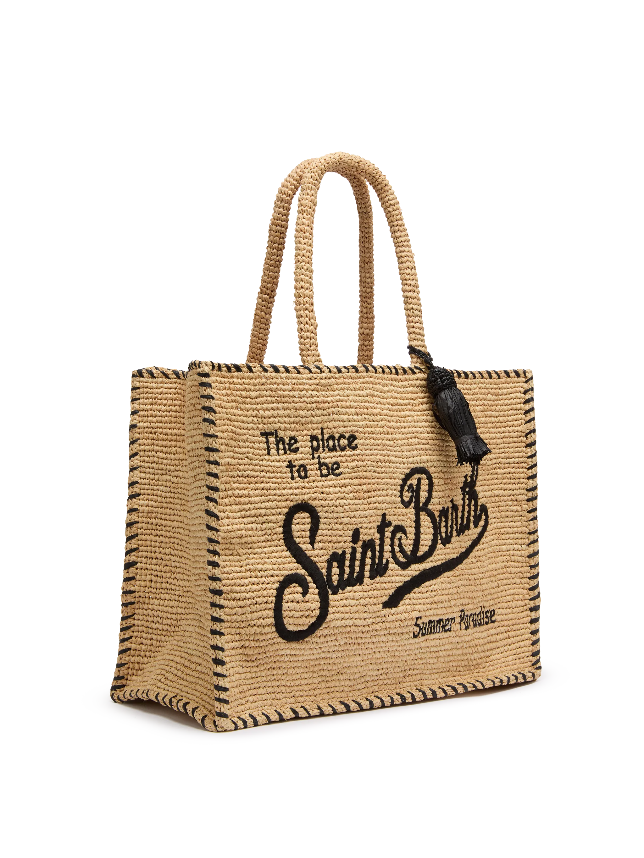 Borsa a spalla Vanity Rafia beige con bordo nero