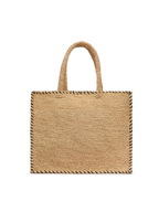 Borsa a spalla Vanity Rafia beige con bordo nero