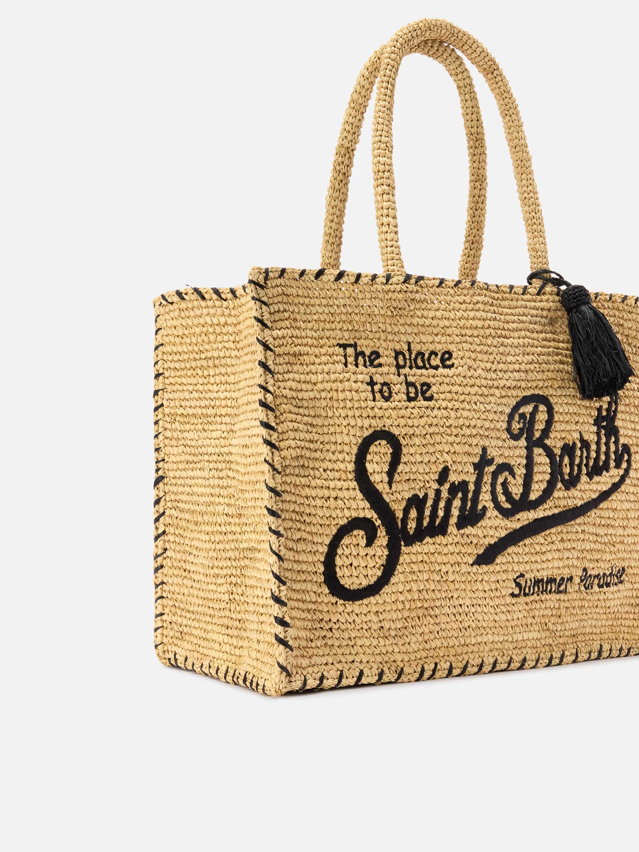 Borsa Vanity regular in raffia con dettagli neri