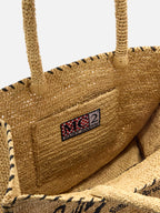 Borsa Vanity regular in raffia con dettagli neri
