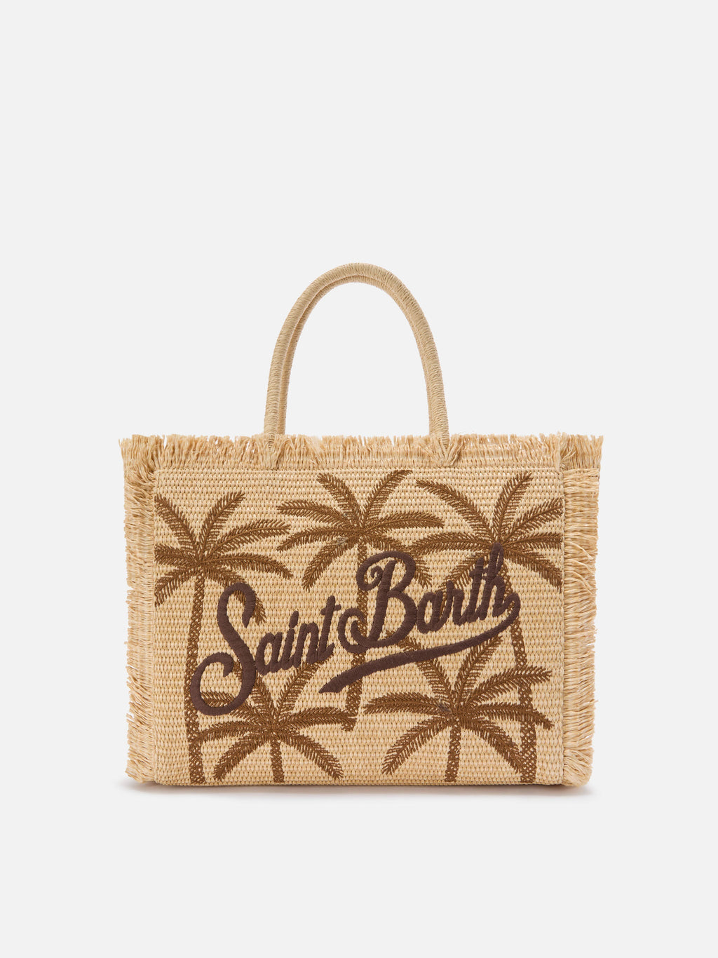 Borsa Vanity regular effetto paglia con ricamo palme