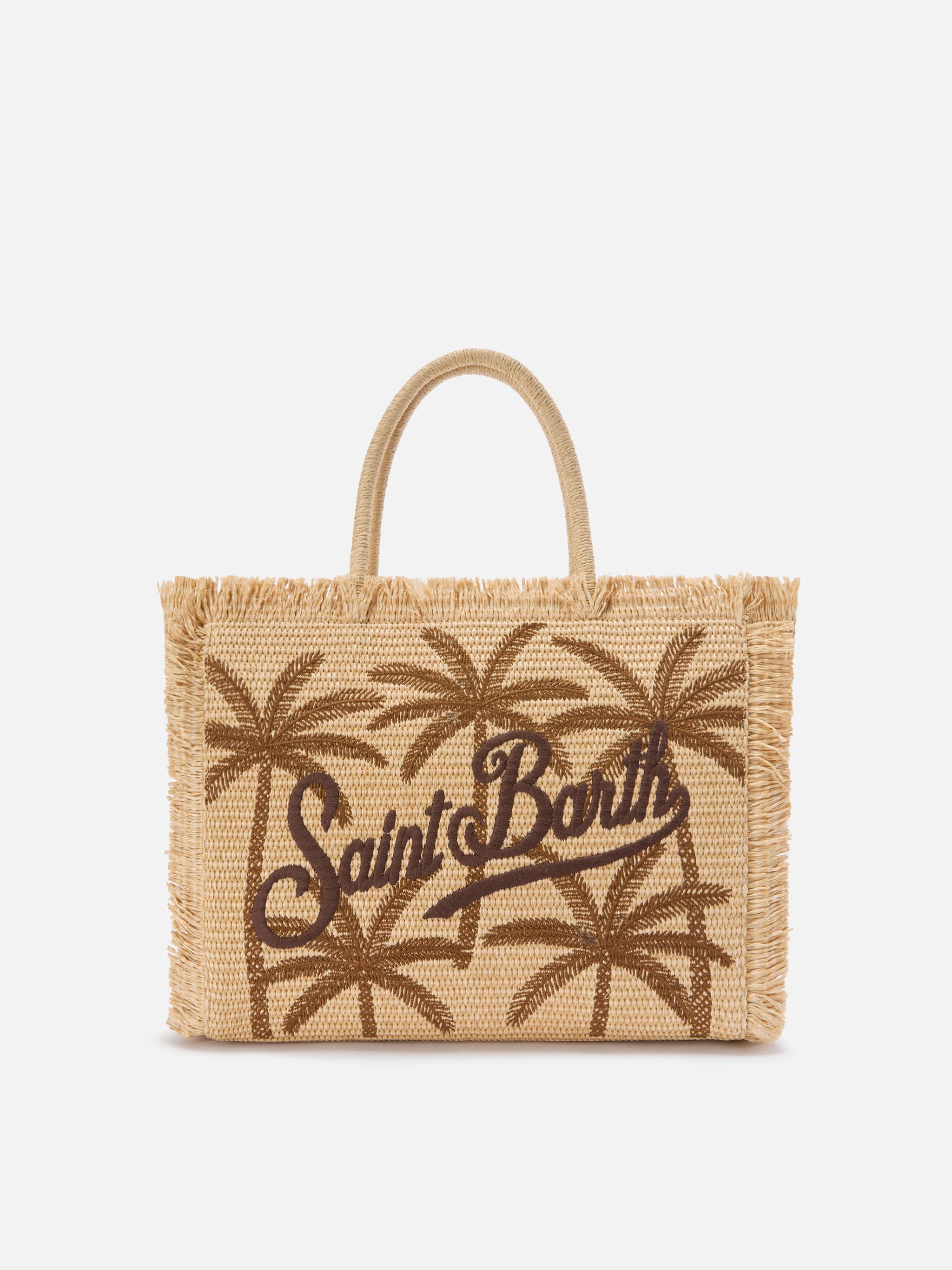 Borsa Vanity regular effetto paglia con ricamo palme
