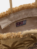 Borsa Vanity regular effetto paglia con ricamo palme