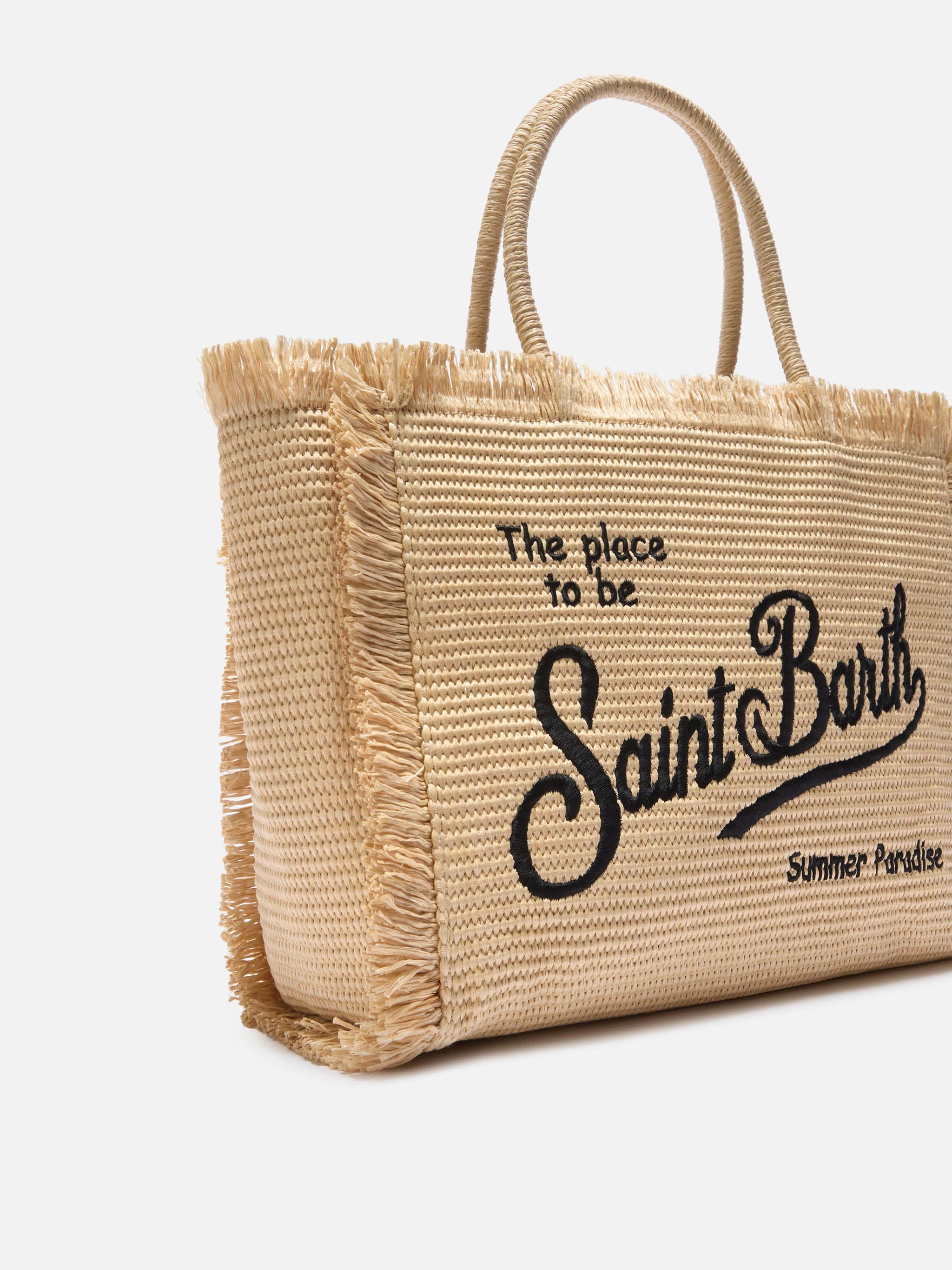 Borsa Vanity regular effetto paglia con logo ricamato a contrasto