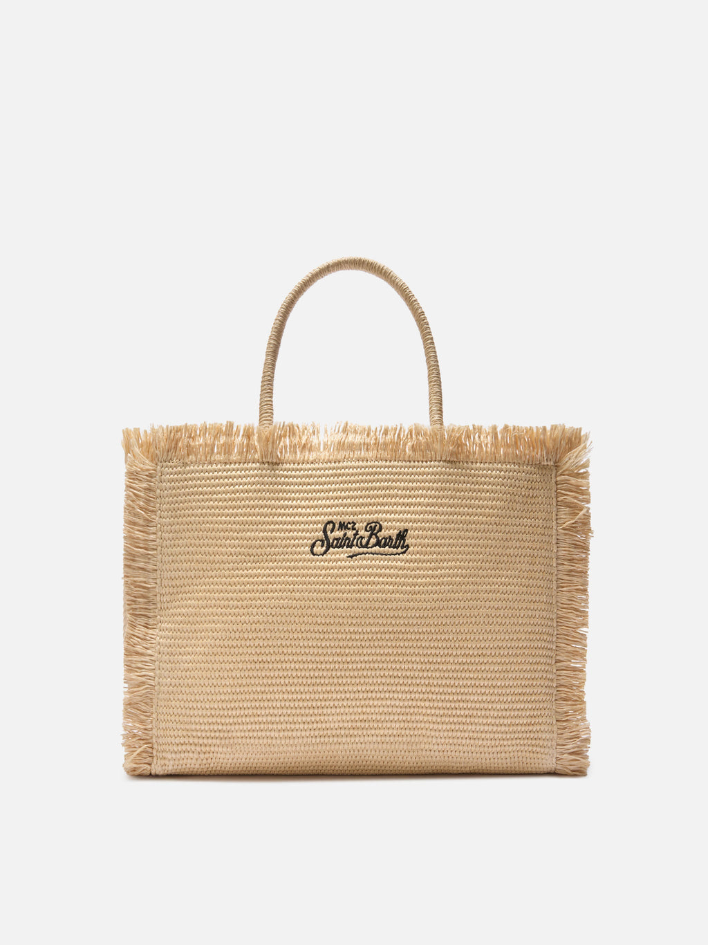 Borsa Vanity regular effetto paglia con logo ricamato a contrasto