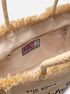 Borsa Vanity regular effetto paglia con logo ricamato a contrasto