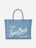 Borsa a spalla Vanity effetto paglia in denim blu