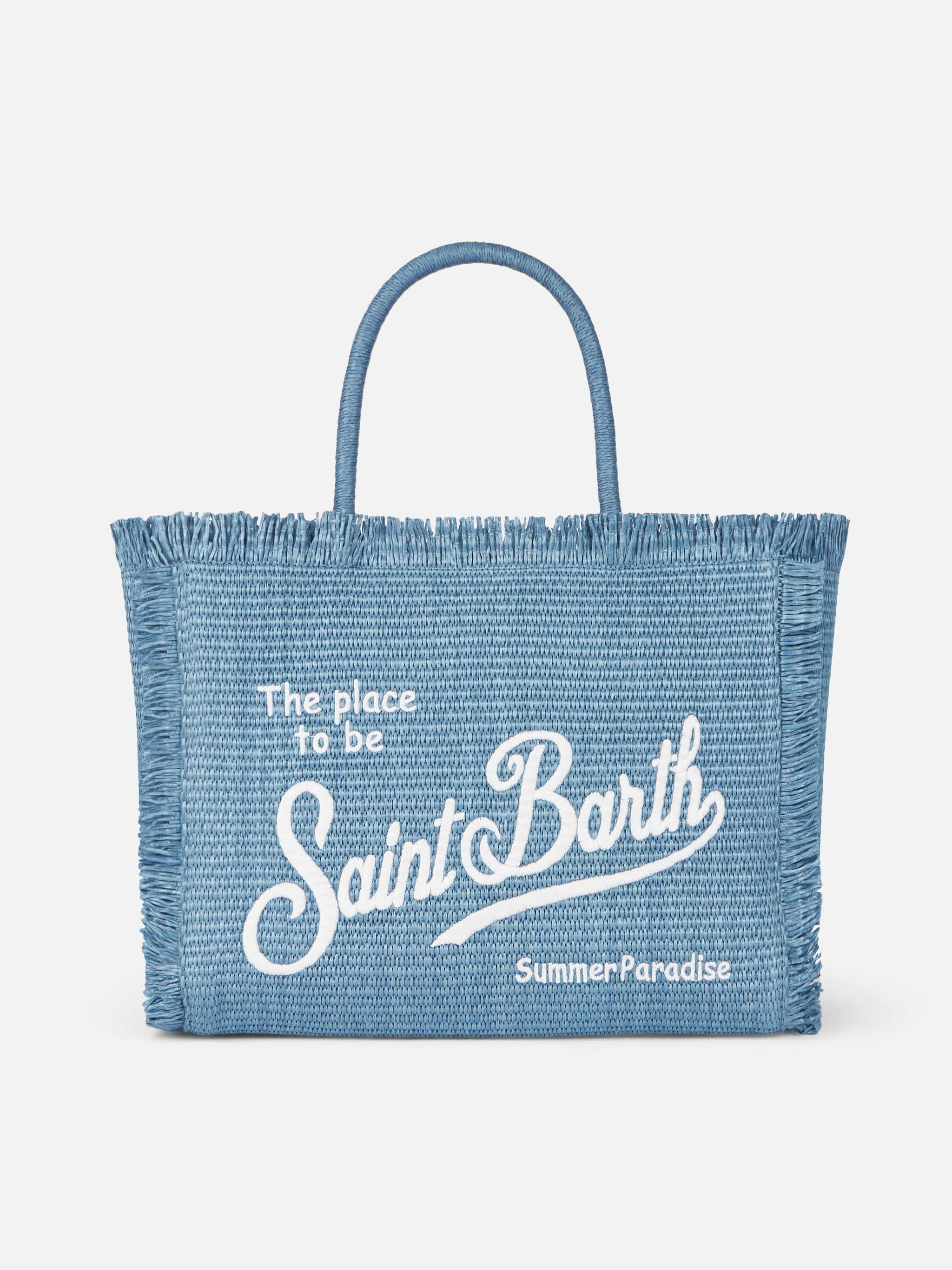 Borsa a spalla Vanity effetto paglia in denim blu
